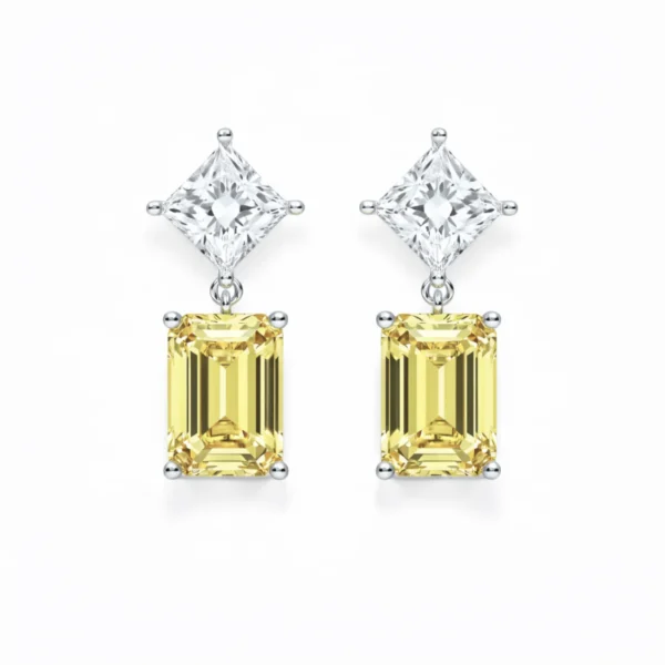 Jessica Yellow Emerald and Princess Drop Lab Diamond Earrings ( 5 ct tw * 2 ) 18K Gold