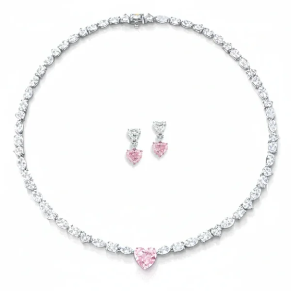 30 Carat Alma Fancy Pink High Jewelry Bridal Lab-Grown Diamond Set 18K White Gold