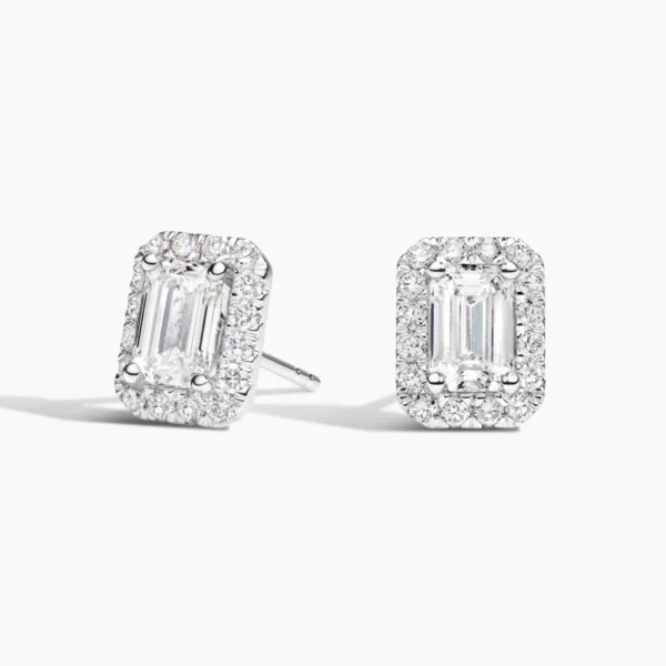 Emerald Halo Stud Lab Diamond Earrings ( 0.75 ct * 2 ) 18K Gold